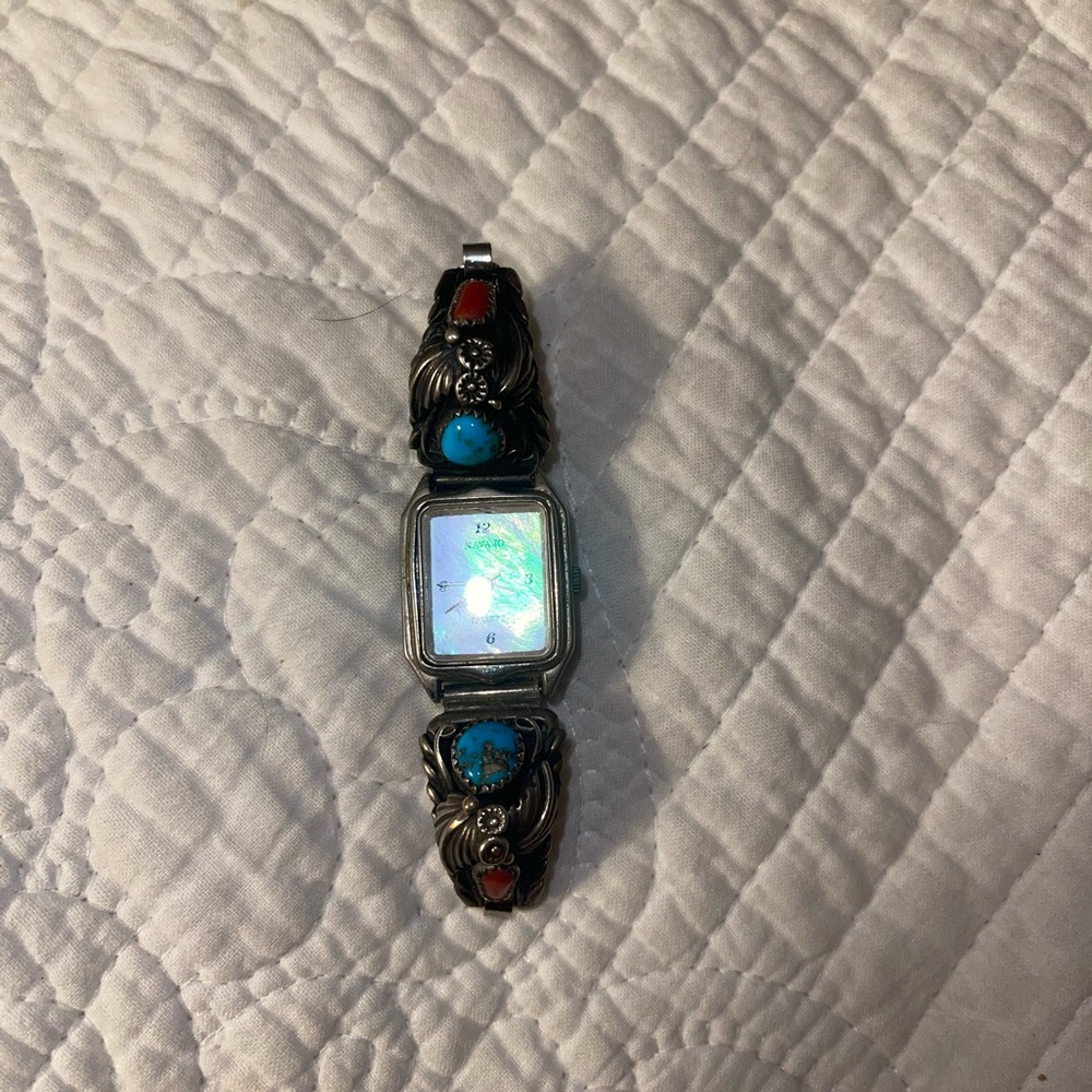 VTG Native American Navajo Sterling Silver and Turquoise Women's Stretch Watch - Picture 3 of 6